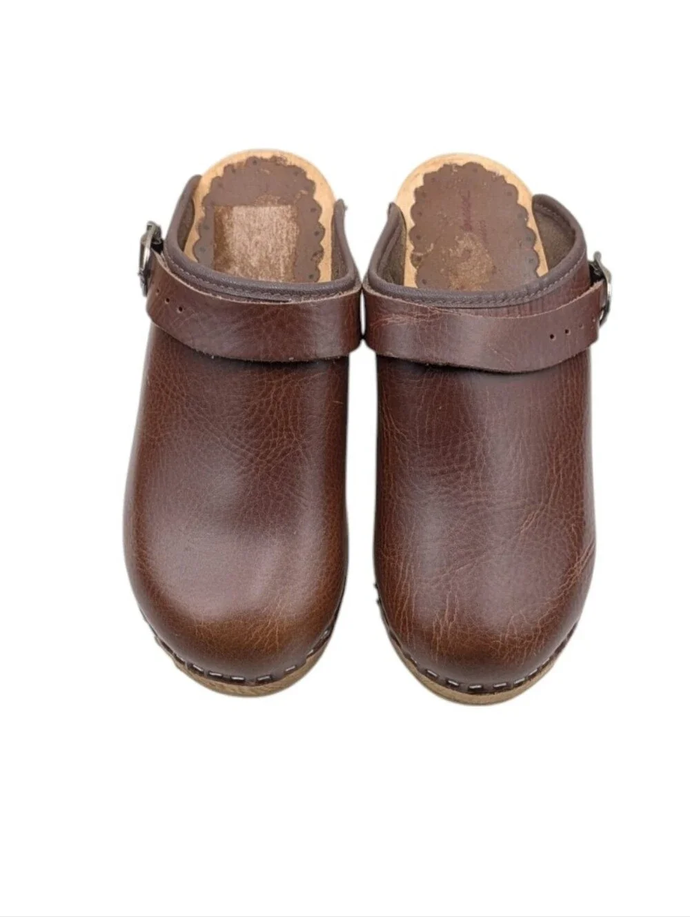 Hanna Andersson Brown Leather Swedish Wooden Clogs EU 38 US 7.5 S4231 - Picture 6 of 11